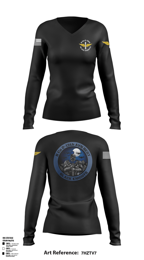 Women's Long Sleeve Vneck Shirt, Bravo Company, 2-13th AVN REGT, Army, Teamtime, Team time, sublimation, custom sports apparel, team uniforms, spirit wear, spiritwear, sports uniforms, custom shirts, team store, custom team store, fundraiser sports, apparel fundraiser