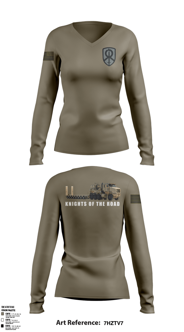 Womens Long Sleeve Vneck Shirt, 129th Heavy Transport Company129 TC CO, Army, Teamtime, Team time, sublimation, custom sports apparel, team uniforms, spirit wear, spiritwear, sports uniforms, custom shirts, team store, custom team store, fundraiser sports, apparel fundraiser
