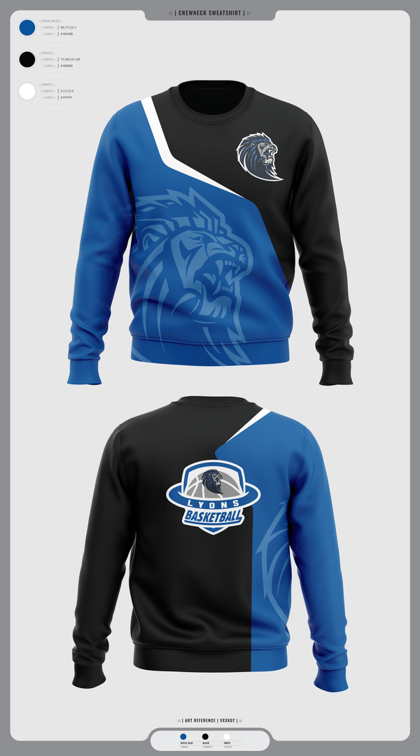 Crew Neck Sweatshirt, Lyons Middle School Basketball, Men's Basketball, Teamtime, Team time, sublimation, custom sports apparel, team uniforms, spirit wear, spiritwear, sports uniforms, custom shirts, team store, custom team store, fundraiser sports, apparel fundraiser
