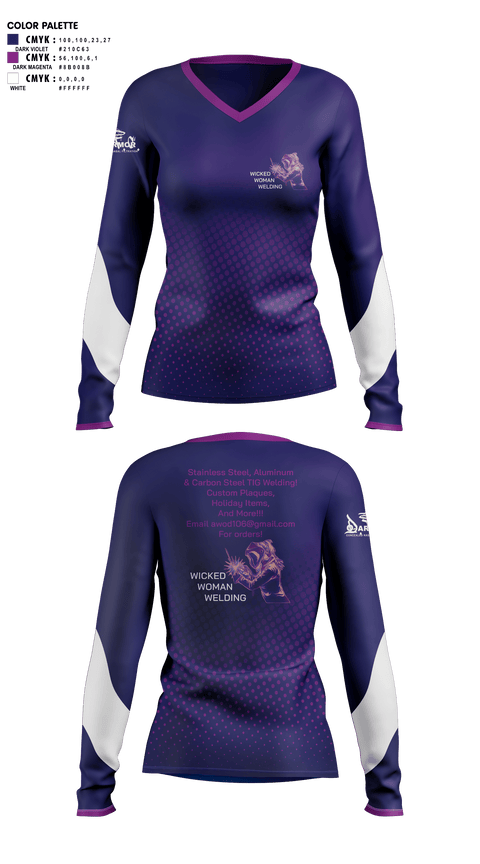 Womens Long Sleeve Vneck Shirt 1, Wicked Woman Welding, , Teamtime, Team time, sublimation, custom sports apparel, team uniforms, spirit wear, spiritwear, sports uniforms, custom shirts, team store, custom team store, fundraiser sports, apparel fundraiser