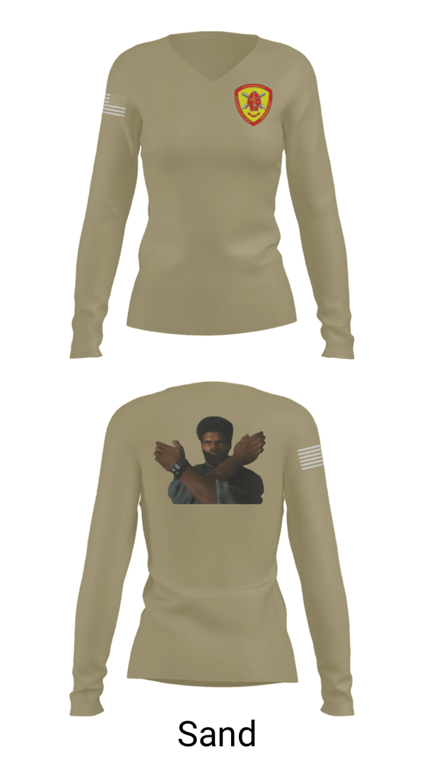 Women's Long Sleeve Vneck Shirt, 10th Marine Regiment, Marines, Teamtime, Team time, sublimation, custom sports apparel, team uniforms, spirit wear, spiritwear, sports uniforms, custom shirts, team store, custom team store, fundraiser sports, apparel fundraiser