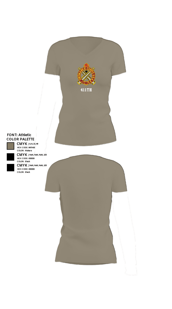 Womens Short Sleeve Vneck Shirt, 411TH, Army, Teamtime, Team time, sublimation, custom sports apparel, team uniforms, spirit wear, spiritwear, sports uniforms, custom shirts, team store, custom team store, fundraiser sports, apparel fundraiser