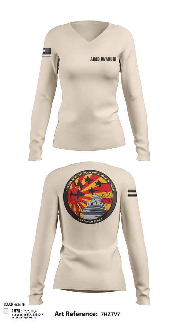 Womens Long Sleeve Vneck Shirt, AIMD Iwakuni, Navy, Teamtime, Team time, sublimation, custom sports apparel, team uniforms, spirit wear, spiritwear, sports uniforms, custom shirts, team store, custom team store, fundraiser sports, apparel fundraiser