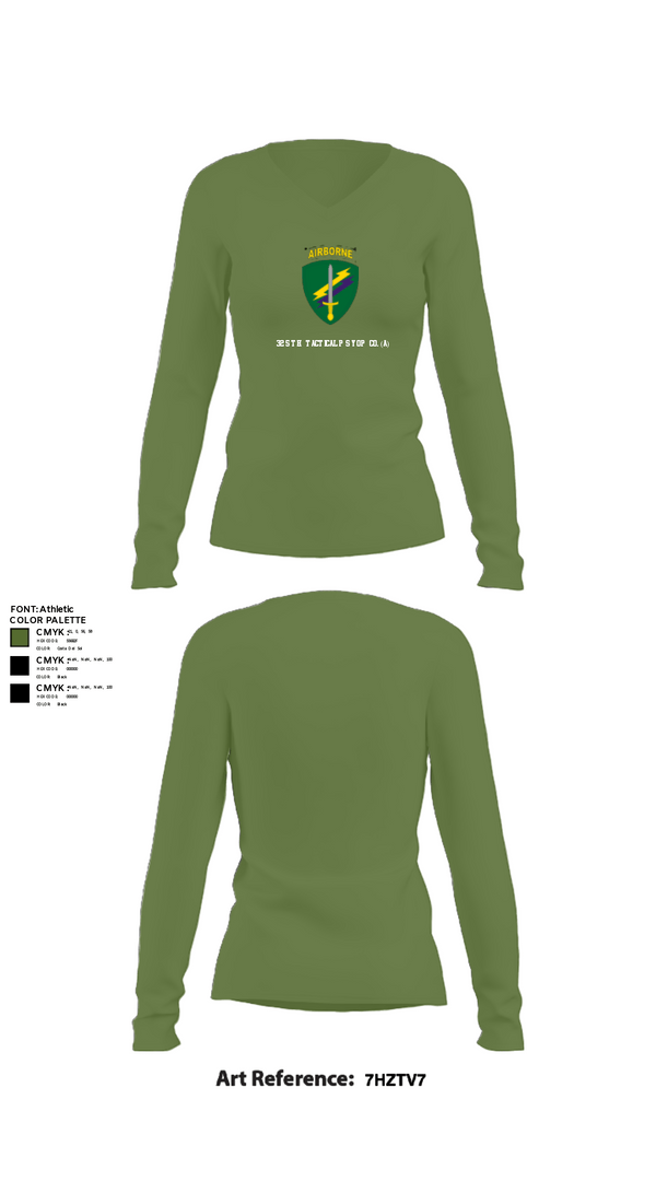 Women's Long Sleeve Vneck Shirt, 325th Tactical PSYOP Co. (A), Army, Teamtime, Team time, sublimation, custom sports apparel, team uniforms, spirit wear, spiritwear, sports uniforms, custom shirts, team store, custom team store, fundraiser sports, apparel fundraiser