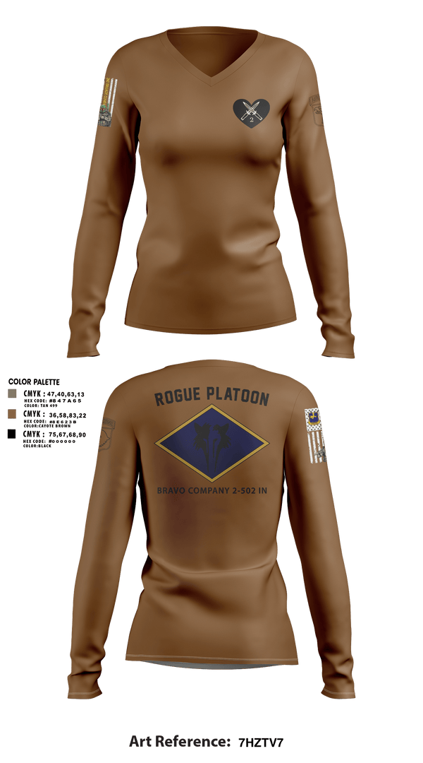 Womens Long Sleeve Vneck Shirt, B. CO 2-502, Army, Teamtime, Team time, sublimation, custom sports apparel, team uniforms, spirit wear, spiritwear, sports uniforms, custom shirts, team store, custom team store, fundraiser sports, apparel fundraiser