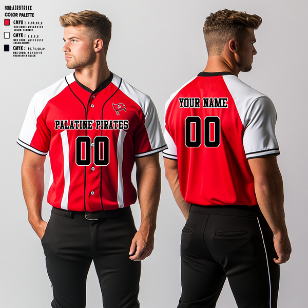 Full Button Baseball Jersey, Palatine pirates, Baseball, Teamtime, Team time, sublimation, custom sports apparel, team uniforms, spirit wear, spiritwear, sports uniforms, custom shirts, team store, custom team store, fundraiser sports, apparel fundraiser