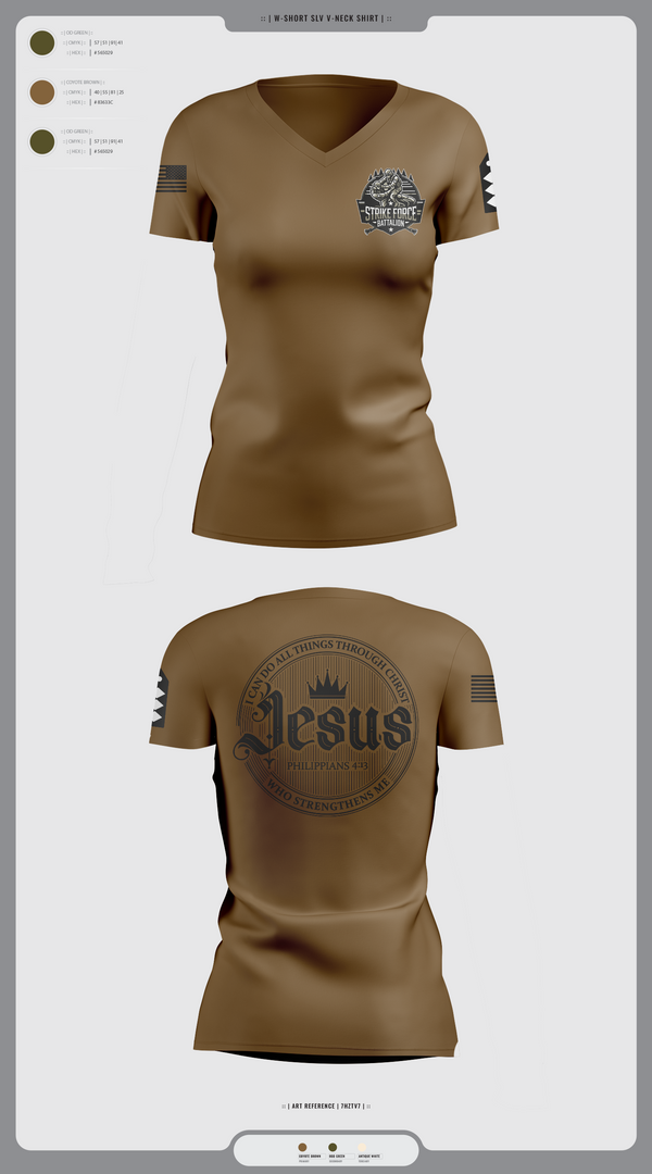 Womens Short Sleeve Vneck Shirt, Strike force Battalion, Army, Teamtime, Team time, sublimation, custom sports apparel, team uniforms, spirit wear, spiritwear, sports uniforms, custom shirts, team store, custom team store, fundraiser sports, apparel fundraiser