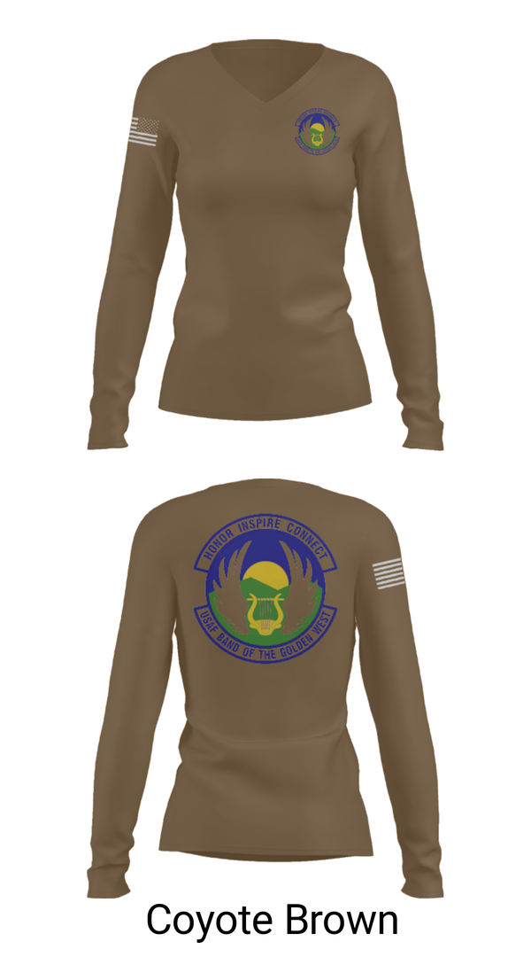 Women's Long Sleeve Vneck Shirt, USAF Band of the Golden West, , Teamtime, Team time, sublimation, custom sports apparel, team uniforms, spirit wear, spiritwear, sports uniforms, custom shirts, team store, custom team store, fundraiser sports, apparel fundraiser