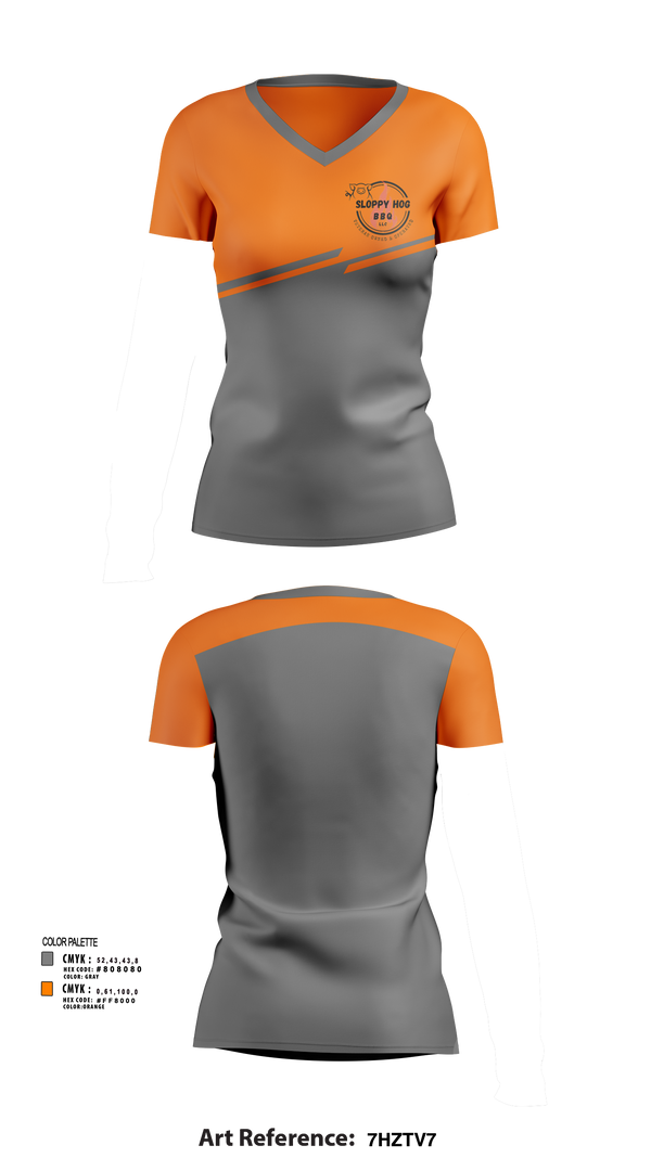Womens Short Sleeve Vneck Shirt, Sloppy Hog BBQ, , Teamtime, Team time, sublimation, custom sports apparel, team uniforms, spirit wear, spiritwear, sports uniforms, custom shirts, team store, custom team store, fundraiser sports, apparel fundraiser