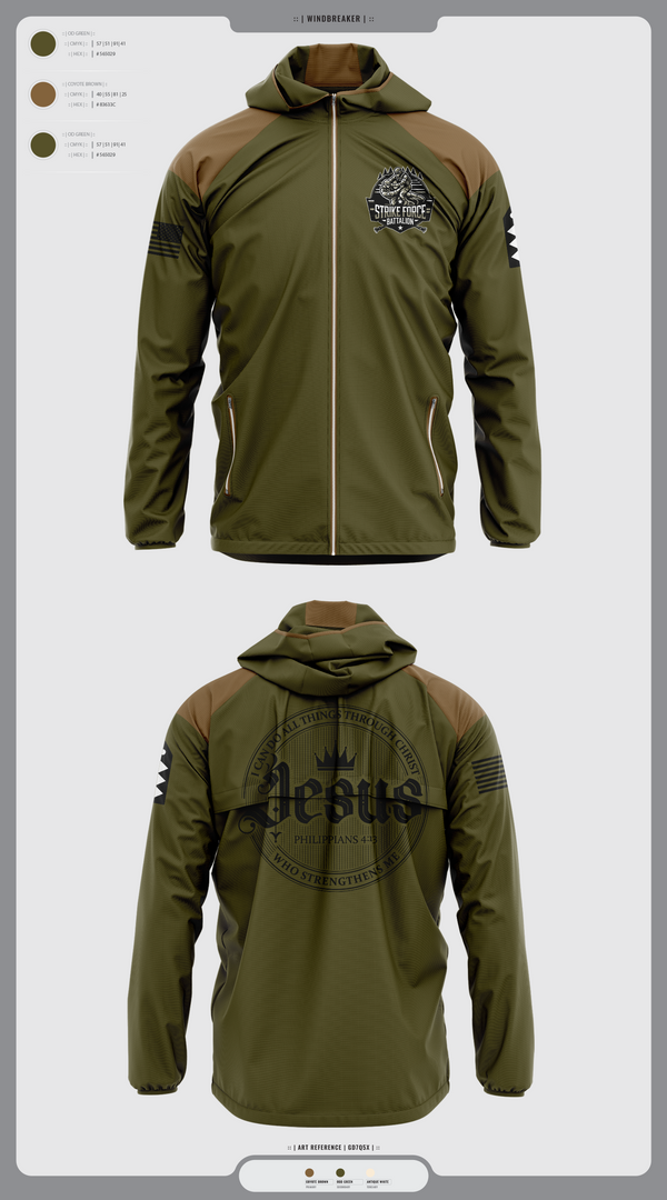 Windbreaker, Strike force Battalion, Army, Teamtime, Team time, sublimation, custom sports apparel, team uniforms, spirit wear, spiritwear, sports uniforms, custom shirts, team store, custom team store, fundraiser sports, apparel fundraiser