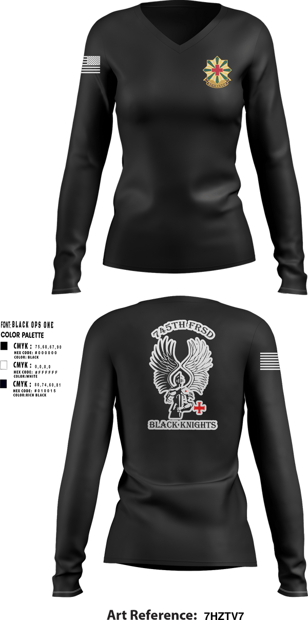 Womens Long Sleeve Vneck Shirt, 745th Forward Resuscitative Surgical Detachment, Army, Teamtime, Team time, sublimation, custom sports apparel, team uniforms, spirit wear, spiritwear, sports uniforms, custom shirts, team store, custom team store, fundraiser sports, apparel fundraiser