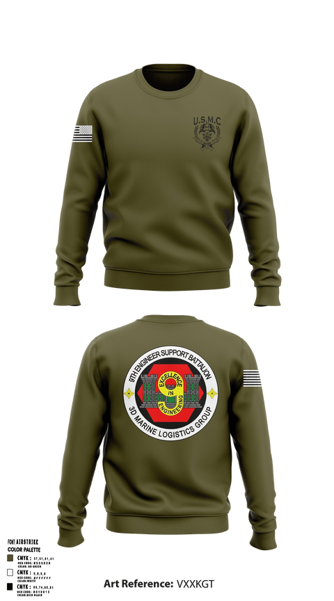 Crew Neck Sweatshirt, 9th Engineer Support Company, Marines, Teamtime, Team time, sublimation, custom sports apparel, team uniforms, spirit wear, spiritwear, sports uniforms, custom shirts, team store, custom team store, fundraiser sports, apparel fundraiser