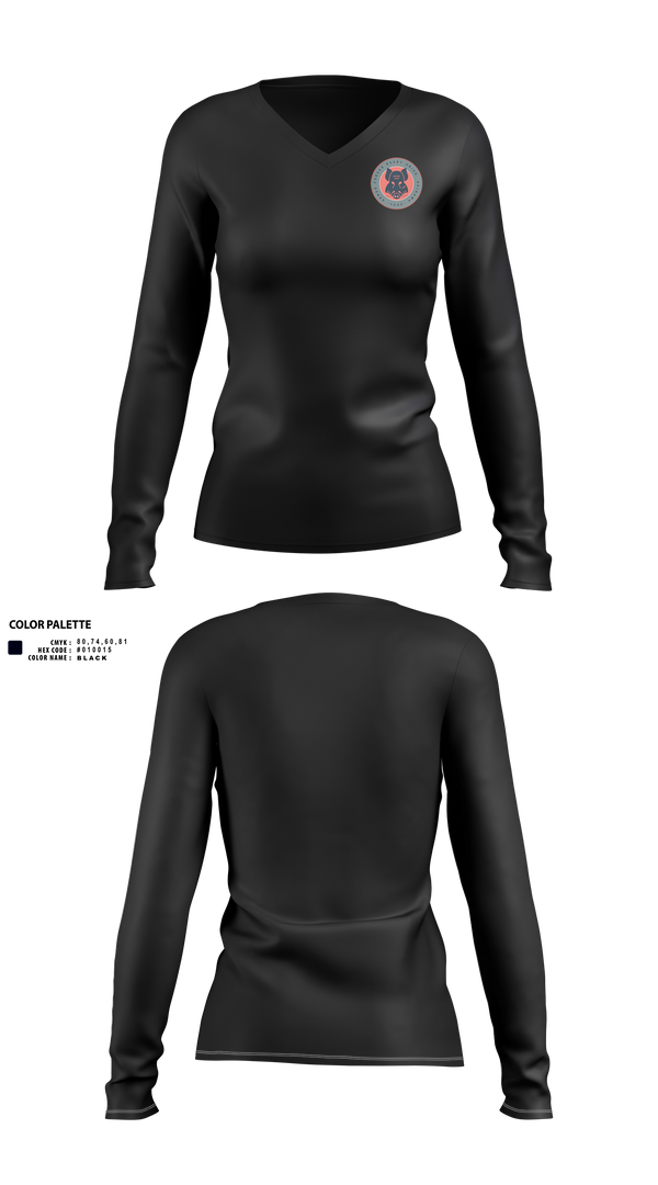 Womens Long Sleeve Vneck Shirt, Black Boars, Rugby, Teamtime, Team time, sublimation, custom sports apparel, team uniforms, spirit wear, spiritwear, sports uniforms, custom shirts, team store, custom team store, fundraiser sports, apparel fundraiser
