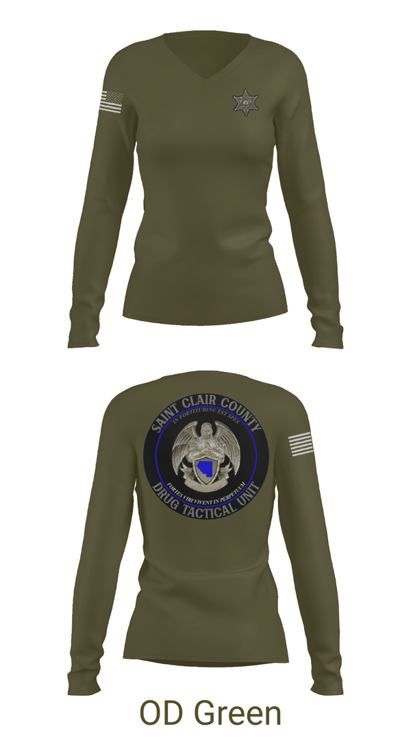 Womens Long Sleeve Vneck Shirt, Drug Tactical Unit, , Teamtime, Team time, sublimation, custom sports apparel, team uniforms, spirit wear, spiritwear, sports uniforms, custom shirts, team store, custom team store, fundraiser sports, apparel fundraiser
