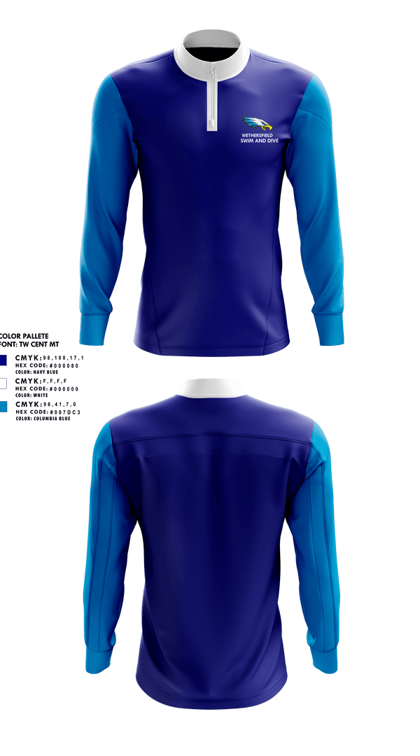Quarter Zip Jacket, Wethersfield High School Swimming, Swimming, Teamtime, Team time, sublimation, custom sports apparel, team uniforms, spirit wear, spiritwear, sports uniforms, custom shirts, team store, custom team store, fundraiser sports, apparel fundraiser