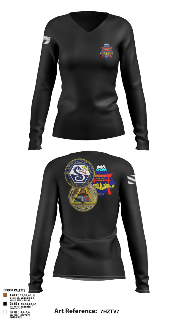 Womens Long Sleeve Vneck Shirt, Submarine Group 7 N4, Navy, Teamtime, Team time, sublimation, custom sports apparel, team uniforms, spirit wear, spiritwear, sports uniforms, custom shirts, team store, custom team store, fundraiser sports, apparel fundraiser