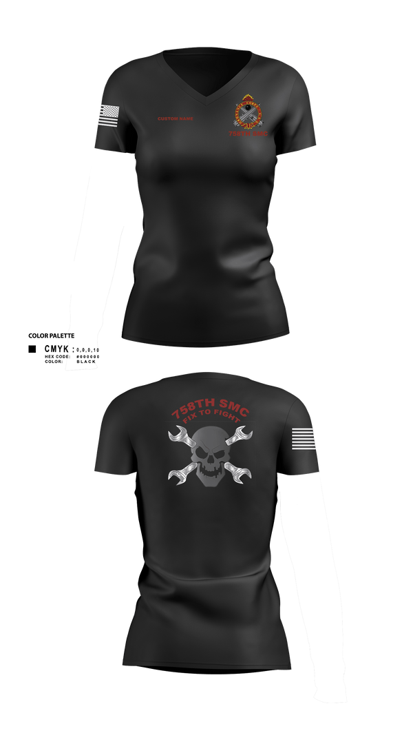 Women's Short Sleeve Vneck Shirt, 758th SMC, Army, Teamtime, Team time, sublimation, custom sports apparel, team uniforms, spirit wear, spiritwear, sports uniforms, custom shirts, team store, custom team store, fundraiser sports, apparel fundraiser