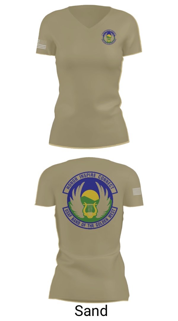 Women's Short Sleeve Vneck Shirt, USAF Band of the Golden West, , Teamtime, Team time, sublimation, custom sports apparel, team uniforms, spirit wear, spiritwear, sports uniforms, custom shirts, team store, custom team store, fundraiser sports, apparel fundraiser