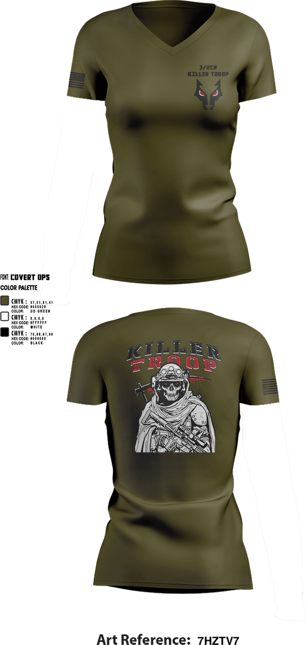 Womens Short Sleeve Vneck Shirt, 3/2CR Killer Troop, Army, Teamtime, Team time, sublimation, custom sports apparel, team uniforms, spirit wear, spiritwear, sports uniforms, custom shirts, team store, custom team store, fundraiser sports, apparel fundraiser