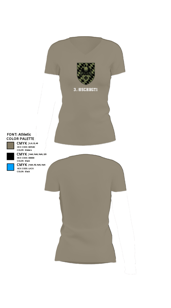 Women's Short Sleeve Vneck Shirt, 3./HSchRgt1, Army, Teamtime, Team time, sublimation, custom sports apparel, team uniforms, spirit wear, spiritwear, sports uniforms, custom shirts, team store, custom team store, fundraiser sports, apparel fundraiser