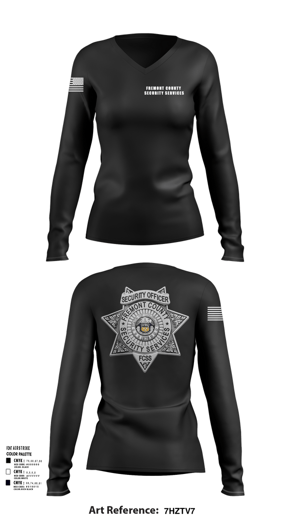 Womens Long Sleeve Vneck Shirt, Fremont County Security Services, Police, Teamtime, Team time, sublimation, custom sports apparel, team uniforms, spirit wear, spiritwear, sports uniforms, custom shirts, team store, custom team store, fundraiser sports, apparel fundraiser