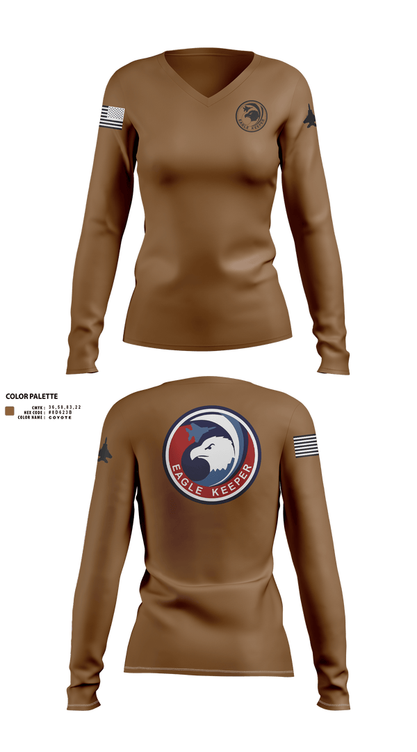Womens Long Sleeve Vneck Shirt, Strike Eagle Keeper, Air Force, Teamtime, Team time, sublimation, custom sports apparel, team uniforms, spirit wear, spiritwear, sports uniforms, custom shirts, team store, custom team store, fundraiser sports, apparel fundraiser