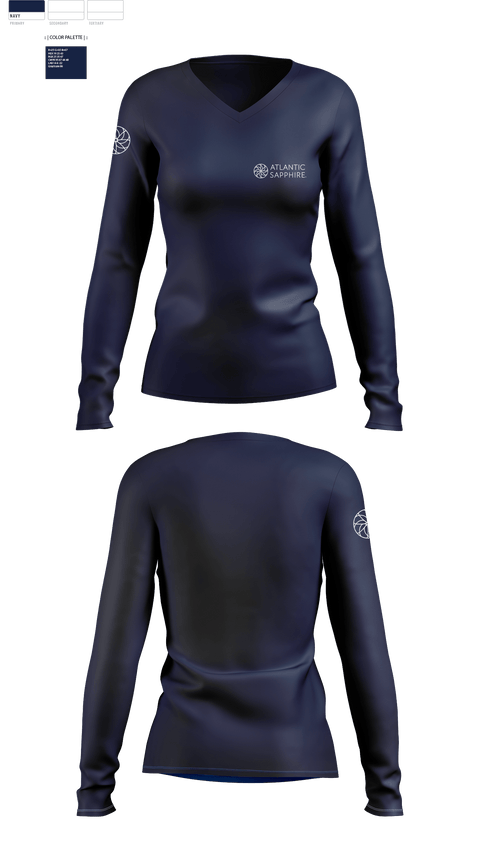 Womens Long Sleeve Vneck Shirt, atlantic sapphire, , Teamtime, Team time, sublimation, custom sports apparel, team uniforms, spirit wear, spiritwear, sports uniforms, custom shirts, team store, custom team store, fundraiser sports, apparel fundraiser