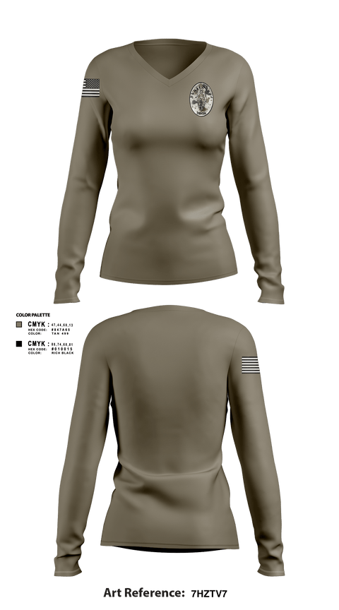 Womens Long Sleeve Vneck Shirt 1, SkullSquad, Army, Teamtime, Team time, sublimation, custom sports apparel, team uniforms, spirit wear, spiritwear, sports uniforms, custom shirts, team store, custom team store, fundraiser sports, apparel fundraiser