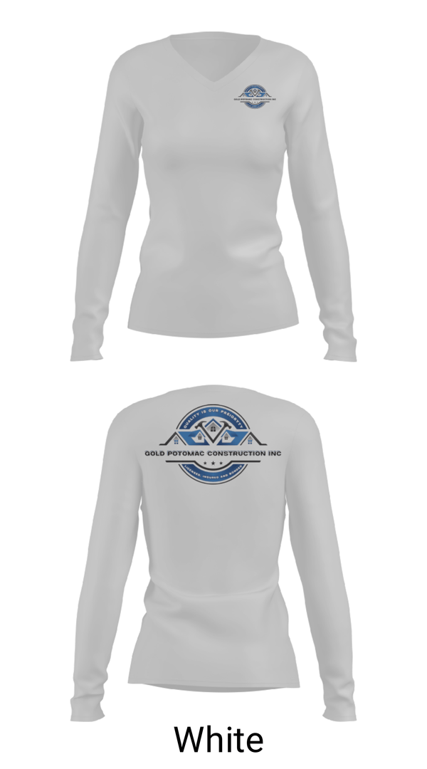 Womens Long Sleeve Vneck Shirt, Gold Potomac construction inc, Golf, Teamtime, Team time, sublimation, custom sports apparel, team uniforms, spirit wear, spiritwear, sports uniforms, custom shirts, team store, custom team store, fundraiser sports, apparel fundraiser