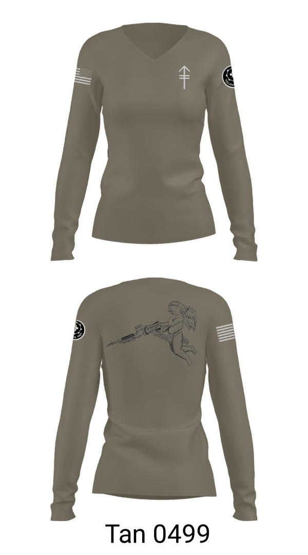 Women's Long Sleeve Vneck Shirt, 2/2 3rd PLT Weapon SquadE TRP 3RD PLT WEAPONS SQUAD, Army, Teamtime, Team time, sublimation, custom sports apparel, team uniforms, spirit wear, spiritwear, sports uniforms, custom shirts, team store, custom team store, fundraiser sports, apparel fundraiser