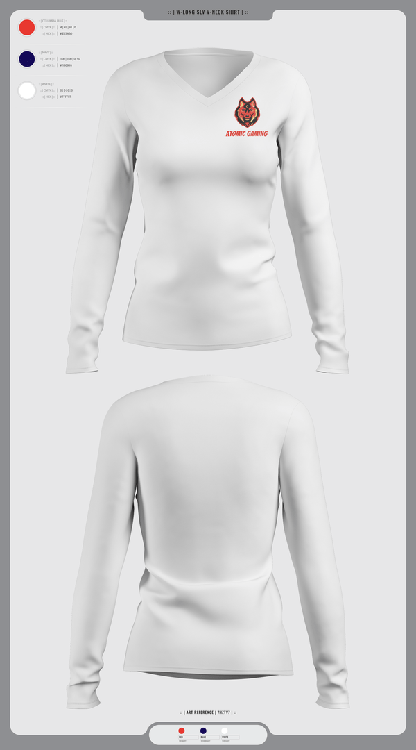 Womens Long Sleeve Vneck Shirt, Atomic gaming and, , Teamtime, Team time, sublimation, custom sports apparel, team uniforms, spirit wear, spiritwear, sports uniforms, custom shirts, team store, custom team store, fundraiser sports, apparel fundraiser