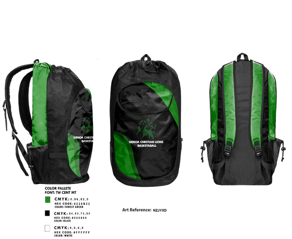 Gear Bag, Genoa Christian Lions, Men's Basketball, Teamtime, Team time, sublimation, custom sports apparel, team uniforms, spirit wear, spiritwear, sports uniforms, custom shirts, team store, custom team store, fundraiser sports, apparel fundraiser