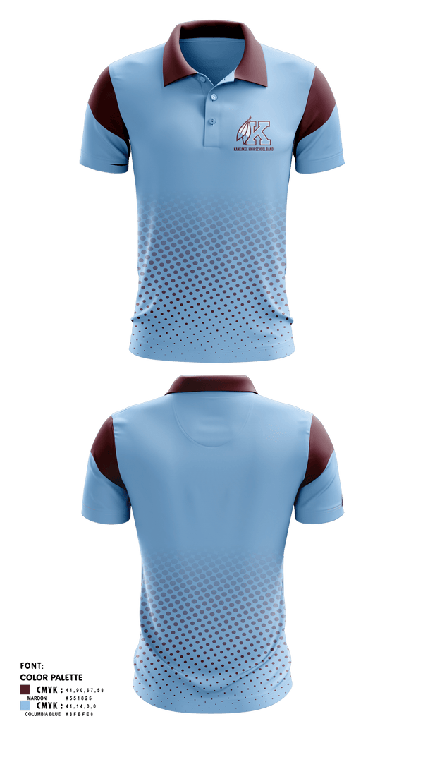 Short Sleeve Performance Polo, Kankakee High School Band, Spirit Store, Teamtime, Team time, sublimation, custom sports apparel, team uniforms, spirit wear, spiritwear, sports uniforms, custom shirts, team store, custom team store, fundraiser sports, apparel fundraiser
