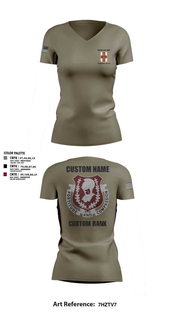 Womens Short Sleeve Vneck Shirt, 1st Medical Brigade, , Teamtime, Team time, sublimation, custom sports apparel, team uniforms, spirit wear, spiritwear, sports uniforms, custom shirts, team store, custom team store, fundraiser sports, apparel fundraiser