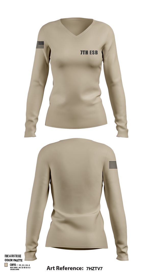 Womens Long Sleeve Vneck Shirt, 7th ESB, Marines, Teamtime, Team time, sublimation, custom sports apparel, team uniforms, spirit wear, spiritwear, sports uniforms, custom shirts, team store, custom team store, fundraiser sports, apparel fundraiser