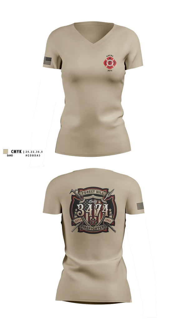 Womens Short Sleeve Vneck Shirt, Local 3474IAFF Local 3474, Fire Department, Teamtime, Team time, sublimation, custom sports apparel, team uniforms, spirit wear, spiritwear, sports uniforms, custom shirts, team store, custom team store, fundraiser sports, apparel fundraiser