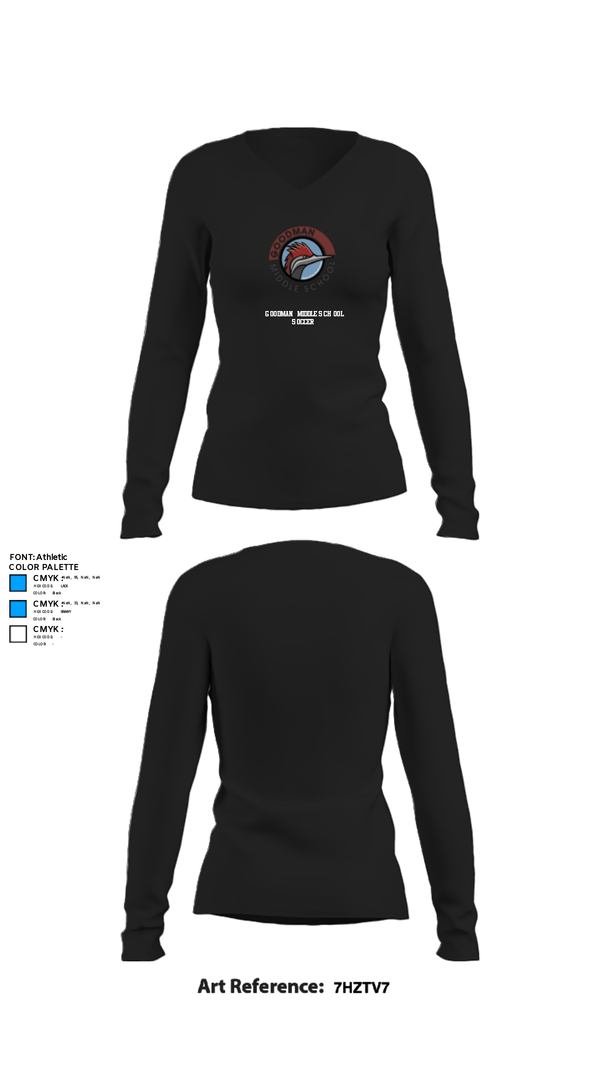 Womens Long Sleeve Vneck Shirt, Goodman Middle School Soccer, Men's Soccer, Teamtime, Team time, sublimation, custom sports apparel, team uniforms, spirit wear, spiritwear, sports uniforms, custom shirts, team store, custom team store, fundraiser sports, apparel fundraiser