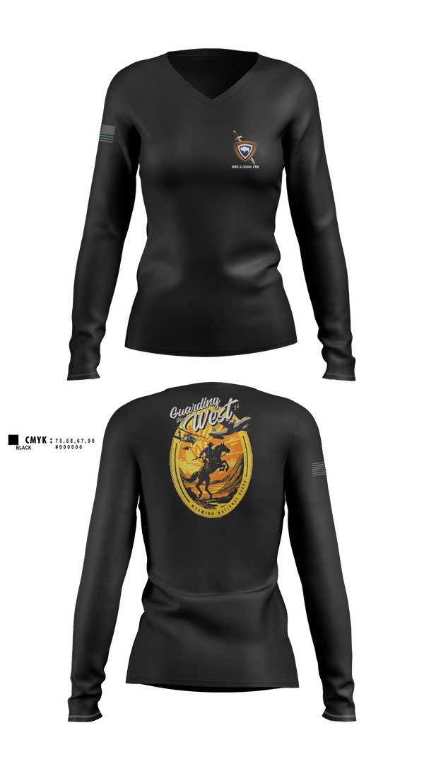 Womens Long Sleeve Vneck Shirt, HHB 2-300th FAR, National Guard, Teamtime, Team time, sublimation, custom sports apparel, team uniforms, spirit wear, spiritwear, sports uniforms, custom shirts, team store, custom team store, fundraiser sports, apparel fundraiser