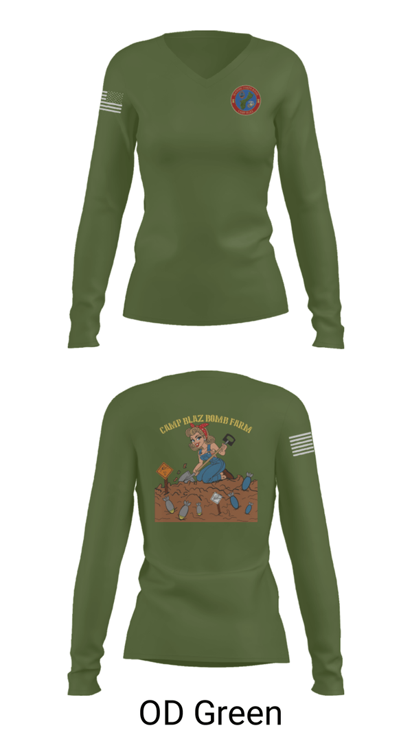 Women's Long Sleeve Vneck Shirt, MCB Camp Blaz Ordnance, Marines, Teamtime, Team time, sublimation, custom sports apparel, team uniforms, spirit wear, spiritwear, sports uniforms, custom shirts, team store, custom team store, fundraiser sports, apparel fundraiser