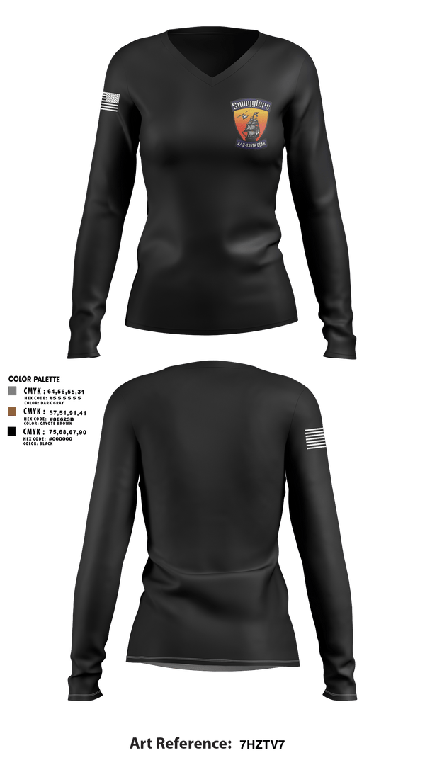 Womens Long Sleeve Vneck Shirt 1, A/2135th GSAB “SMUGGLERS”, Army, Teamtime, Team time, sublimation, custom sports apparel, team uniforms, spirit wear, spiritwear, sports uniforms, custom shirts, team store, custom team store, fundraiser sports, apparel fundraiser