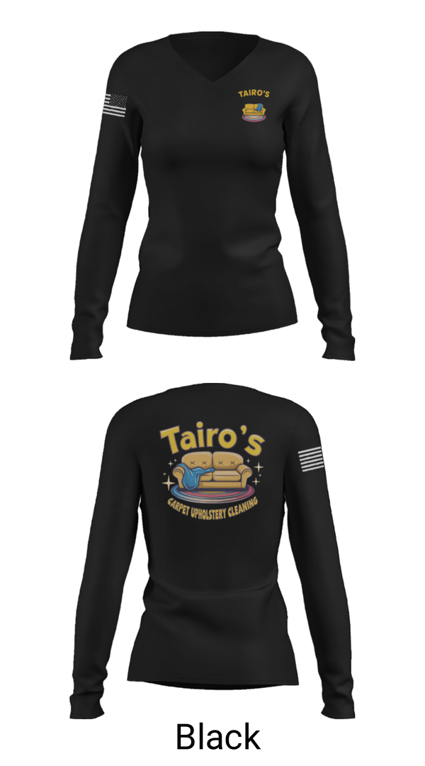 Womens Long Sleeve Vneck Shirt, Tairo’s Carpet & Upholstery Cleaning, , Teamtime, Team time, sublimation, custom sports apparel, team uniforms, spirit wear, spiritwear, sports uniforms, custom shirts, team store, custom team store, fundraiser sports, apparel fundraiser