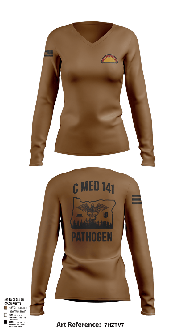 Womens Long Sleeve Vneck Shirt, C MED 141, National Guard, Teamtime, Team time, sublimation, custom sports apparel, team uniforms, spirit wear, spiritwear, sports uniforms, custom shirts, team store, custom team store, fundraiser sports, apparel fundraiser