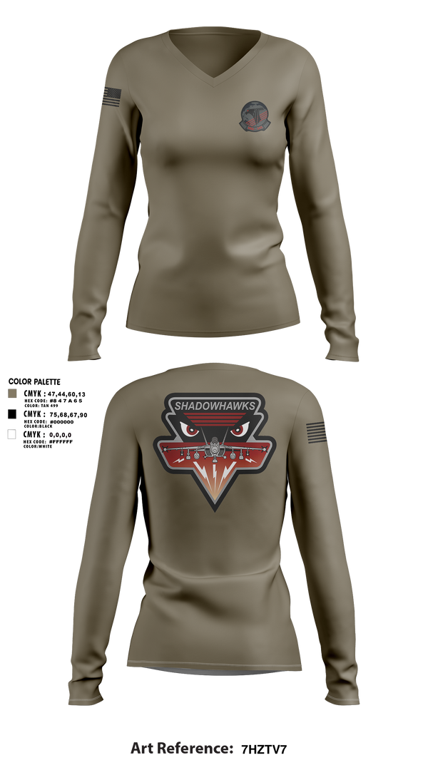 Womens Long Sleeve Vneck Shirt, VAQ-141, Navy, Teamtime, Team time, sublimation, custom sports apparel, team uniforms, spirit wear, spiritwear, sports uniforms, custom shirts, team store, custom team store, fundraiser sports, apparel fundraiser
