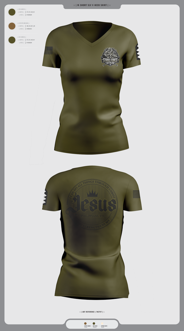 Womens Short Sleeve Vneck Shirt, Strike force Battalion, Army, Teamtime, Team time, sublimation, custom sports apparel, team uniforms, spirit wear, spiritwear, sports uniforms, custom shirts, team store, custom team store, fundraiser sports, apparel fundraiser
