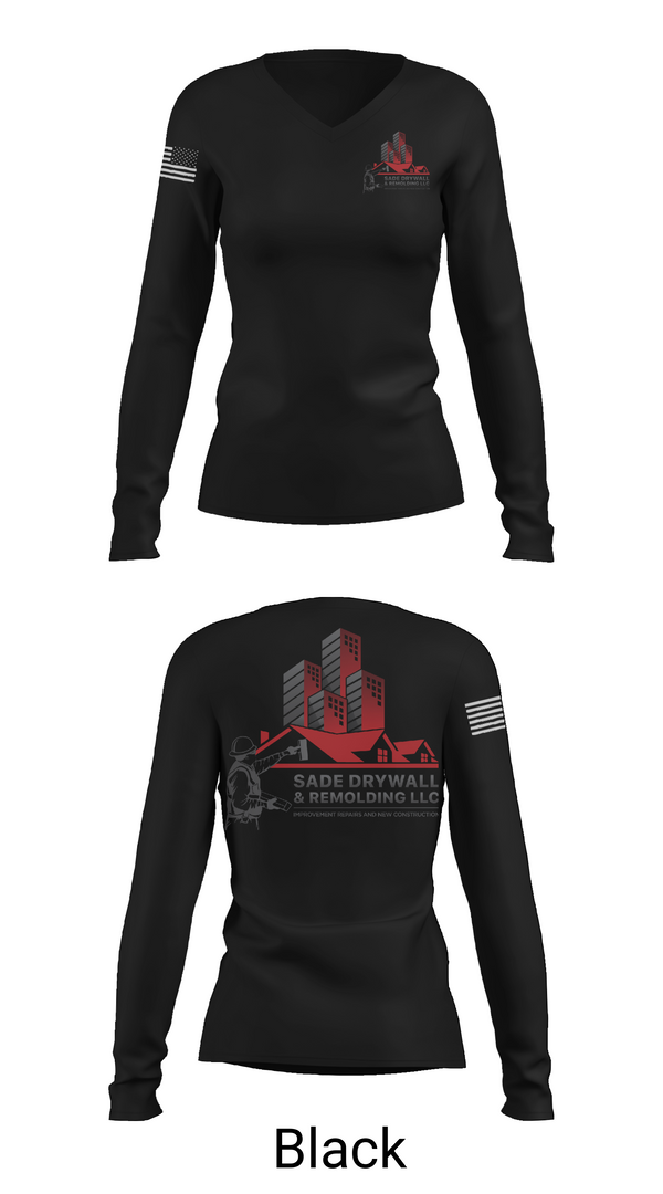 Womens Long Sleeve Vneck Shirt 1, Sadedrywall & remolding llc, , Teamtime, Team time, sublimation, custom sports apparel, team uniforms, spirit wear, spiritwear, sports uniforms, custom shirts, team store, custom team store, fundraiser sports, apparel fundraiser