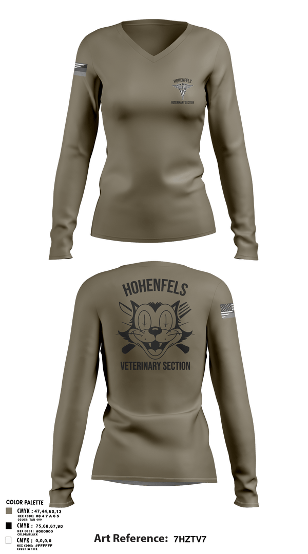 Womens Long Sleeve Vneck Shirt 1, Hohenfels VTFHohenfels Veterinary Section, Army, Teamtime, Team time, sublimation, custom sports apparel, team uniforms, spirit wear, spiritwear, sports uniforms, custom shirts, team store, custom team store, fundraiser sports, apparel fundraiser