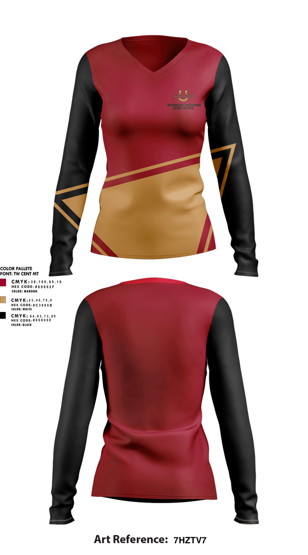 Womens Long Sleeve Vneck Shirt, Madison Crossing Elementary, Spirit Store, Teamtime, Team time, sublimation, custom sports apparel, team uniforms, spirit wear, spiritwear, sports uniforms, custom shirts, team store, custom team store, fundraiser sports, apparel fundraiser