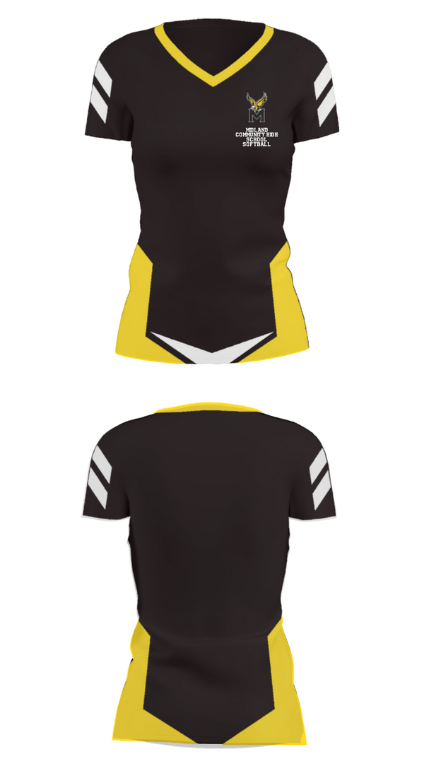 Women's Short Sleeve Vneck Shirt, Midland Community High School Softball, Softball, Teamtime, Team time, sublimation, custom sports apparel, team uniforms, spirit wear, spiritwear, sports uniforms, custom shirts, team store, custom team store, fundraiser sports, apparel fundraiser
