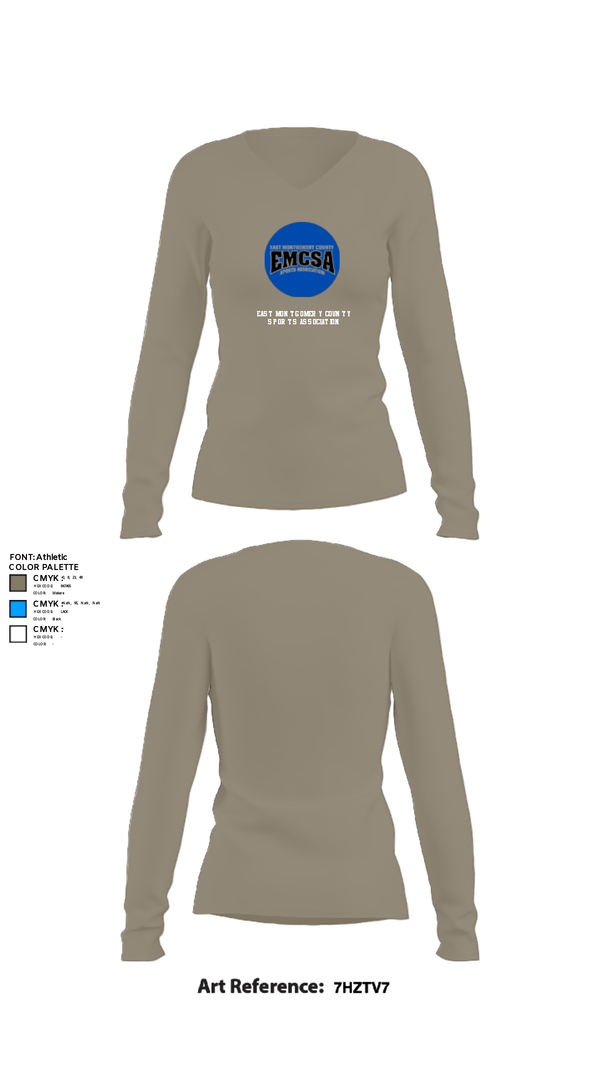 Women's Long Sleeve Vneck Shirt, East Montgomery County Sports Association, Spirit Store, Teamtime, Team time, sublimation, custom sports apparel, team uniforms, spirit wear, spiritwear, sports uniforms, custom shirts, team store, custom team store, fundraiser sports, apparel fundraiser