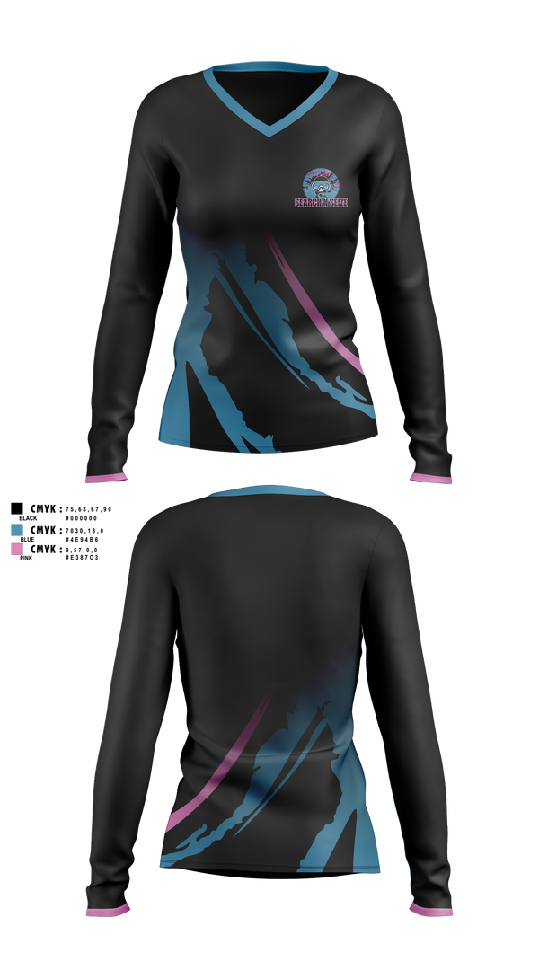 Womens Long Sleeve Vneck Shirt, SearchNSeize, Swimming, Teamtime, Team time, sublimation, custom sports apparel, team uniforms, spirit wear, spiritwear, sports uniforms, custom shirts, team store, custom team store, fundraiser sports, apparel fundraiser